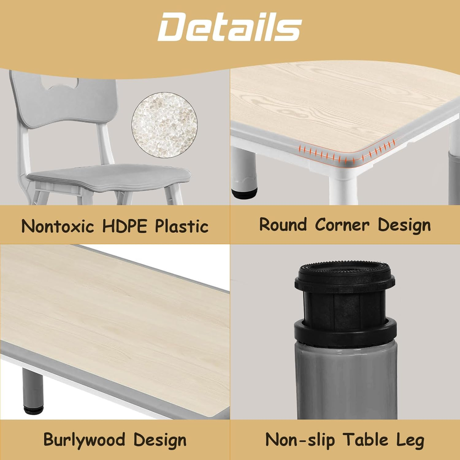 Adjustable Kids Table and 2 Chairs Set, 7-Level Height Table for Kids, Plastic Toddler Desk and Chair Set Ages 2-8, Art Table with 2 Seats, Ergonomic Backrest, Graffiti Surface, Gray, 60 X 80Cm image number 2