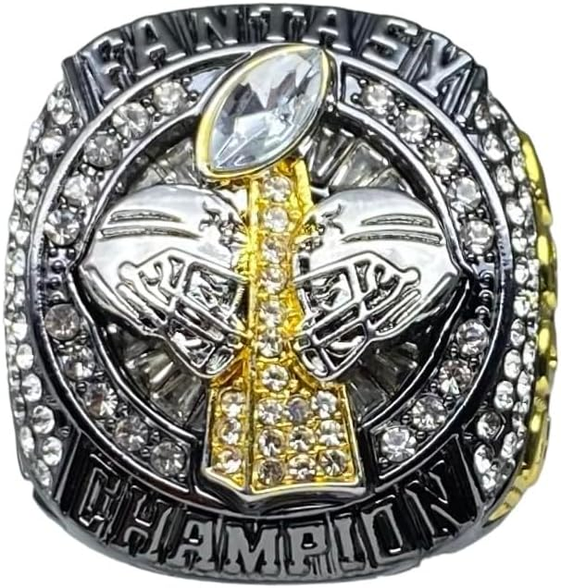 Legacy Rings 2024 Fantasy Football Championship Trophy Ring | Gunmetal and Gold Tone | Award for FFL Champion Size 11