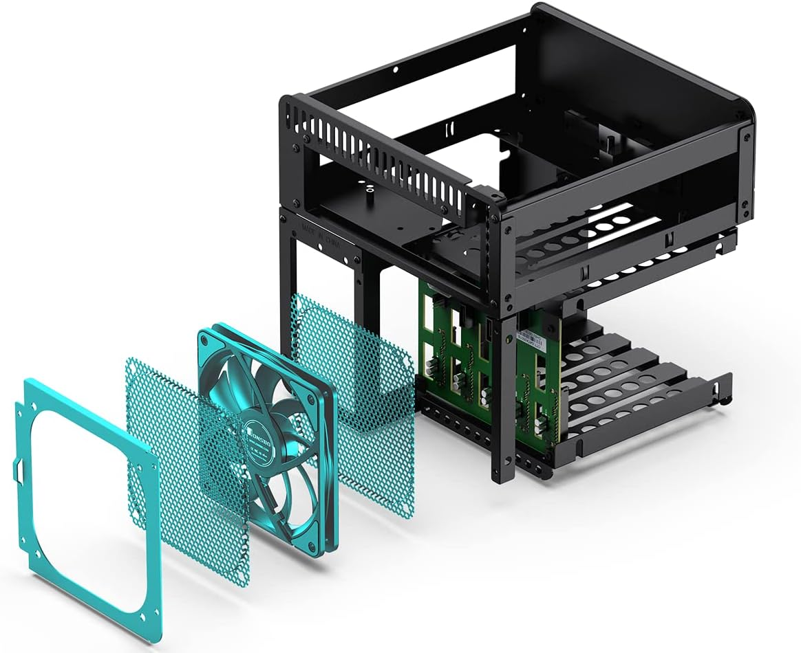 JONSBO N2 Black NAS ITX Case 5+1 Disk Bays Mini Aluminum Case, Built-In 12Cm Fan, SFX Power Bite (L150Mm Max.), Support 65Mm CPU Cooler, Integrated Upper Cover Removable,Black image number 6