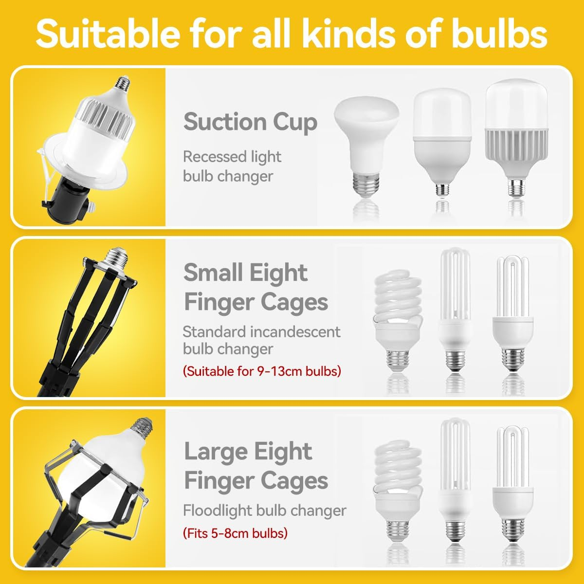 Proxima Direct 2.6 M/8.5 FT Light Bulb Changer for High Ceilings with 1.2-8.5FT Telescopic Extension Pole with Baskets and Suction Cup, High Reach with Pole - Light Bulb Removal Tool