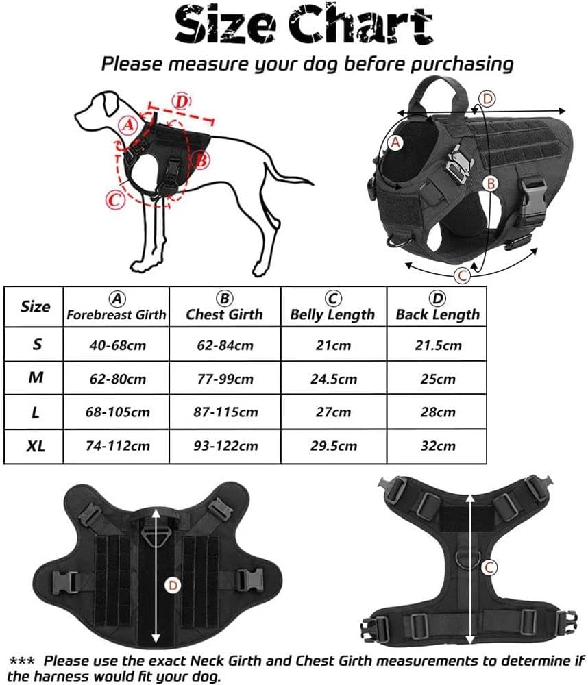 Military Tactical Large Dog Harness and Leash Set Pet Training Camping Hunting Harness Vest Battle Adjustable Nylon Dog Harness and Leash Set,B,M image number 4