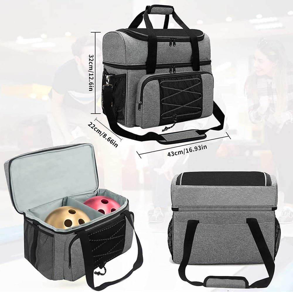 Sunnyjisely Bowling Ball Bag Backpack for 2 Balls, Fits Bowling Shoes up to Mens Size 16 and Accessories image number 2
