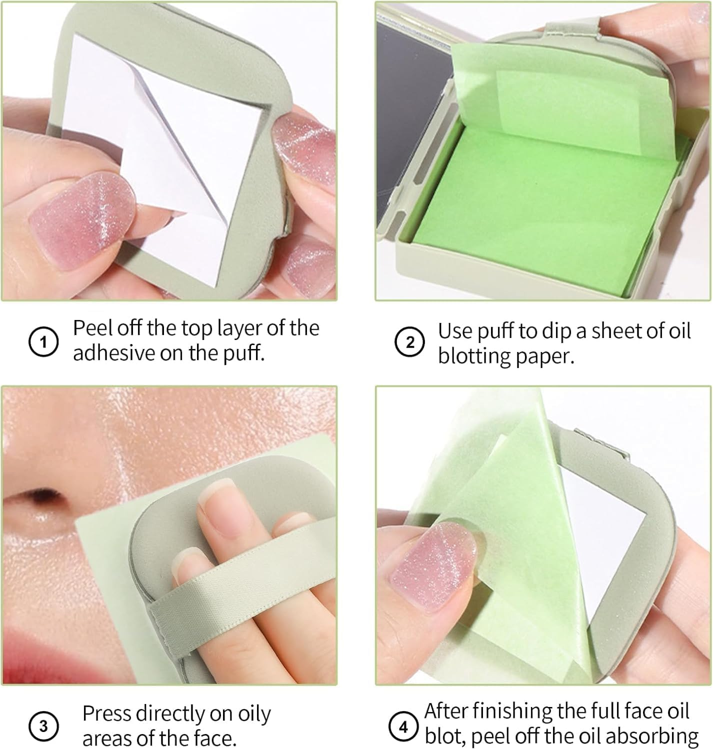 Oil Blotting Sheets for Face with Mirror and Puff, 300 Sheets Oil Blotting Paper for Oily Skin, Face Oil Absorbing Sheets, Natural Oil Control Film, Absorb Excess Oil, Makeup Friendly