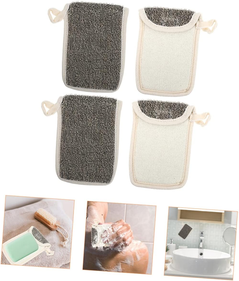 Ipetboom Black Linen Soap Pouches 4-Pack Exfoliating Soap Saver Bag Portable Net Pouch for Bath and Shower image number 3