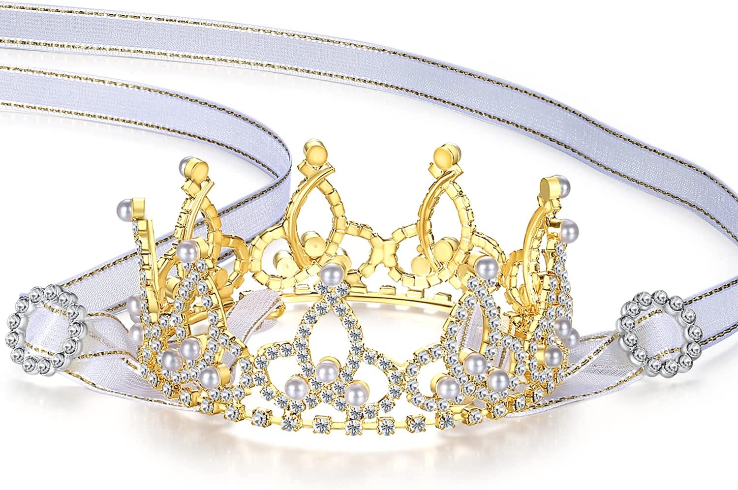 Lovelyshop Pet Series Gold Plated Royal Rhinestone Pearl Full round Dog/Cat Crown for Costume Hair Accessories-Xsmall Size image number 3