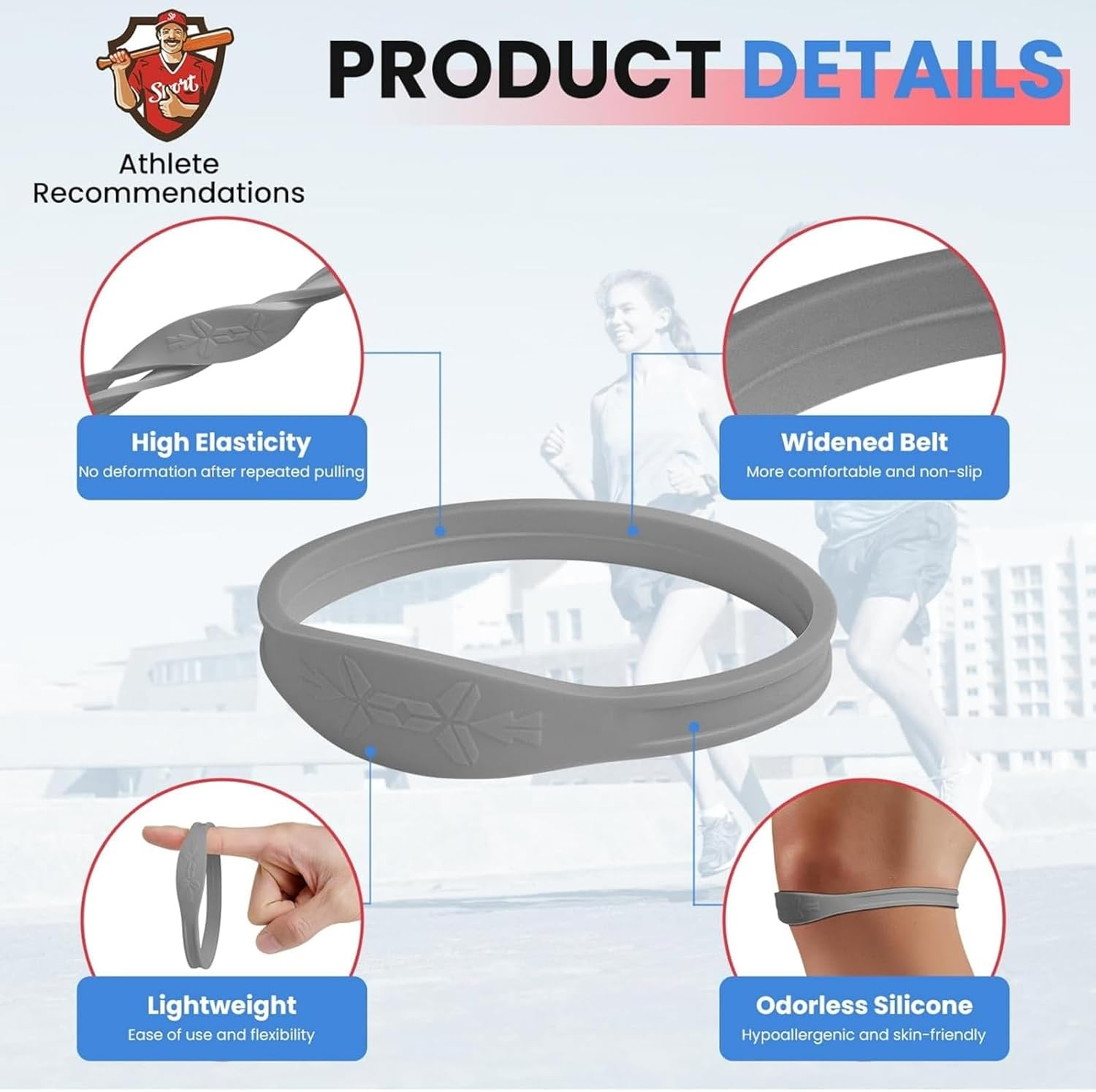 Adjustable Knee Brace for Women & Men with Patellar Tendon Support - 2Pcs Compression Knee Strap for Pain Relief, Arthritis, Meniscus Tear, Running, Hiking, Sports - Non-Slip, Waterproof Design (Gray) image number 5