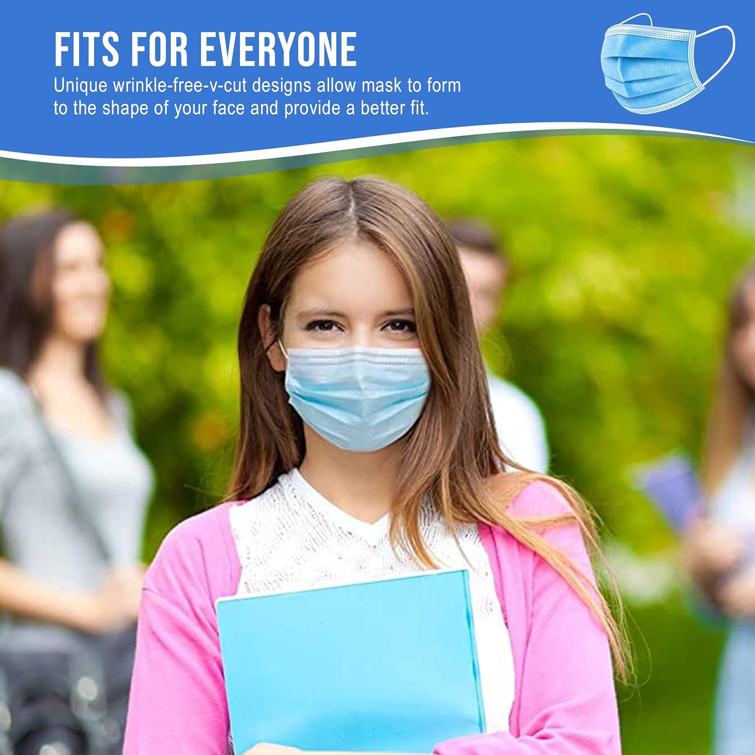 Assure Blue Disposable Face Masks - Pack of 50 Pcs - Surgical Blue Face Masks - Comfortable Nose/Mouth Coverings for Home & Office - Premier Earloop Mask image number 4