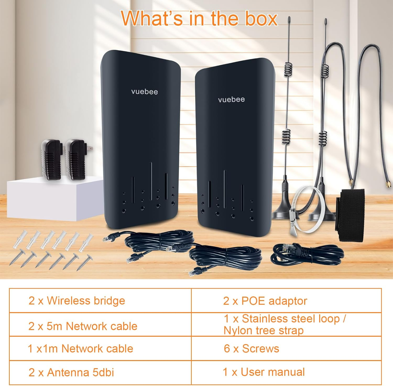 Wireless Bridge, Point to Point Wireless Bridge Outdoor, Plug and Play,1Km Long Range Outdoor Wifi Extender, with 5Dbi Antenna, 24V POE Adapter, 2 RJ45 LAN Port (Black) image number 5