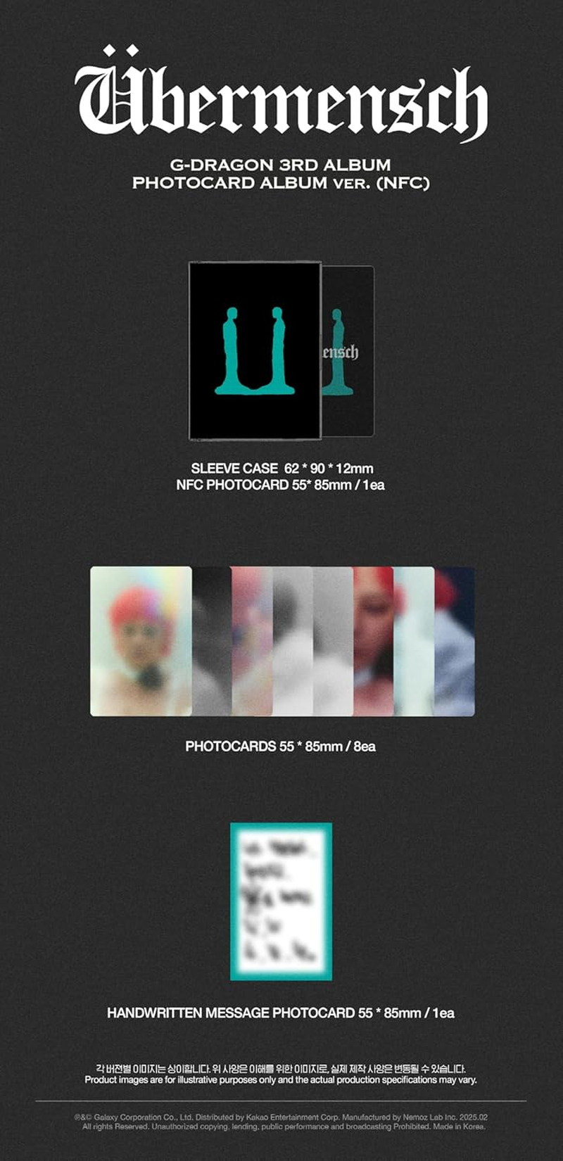 BIGBANG G-Dragon &Uuml;bermensch 3Rd Album Photocard Version 1P Nfcphotocard+1P Handwritten Message Photocard+Tracking Sealed GD Beyond-Man Ubermensch image number 4