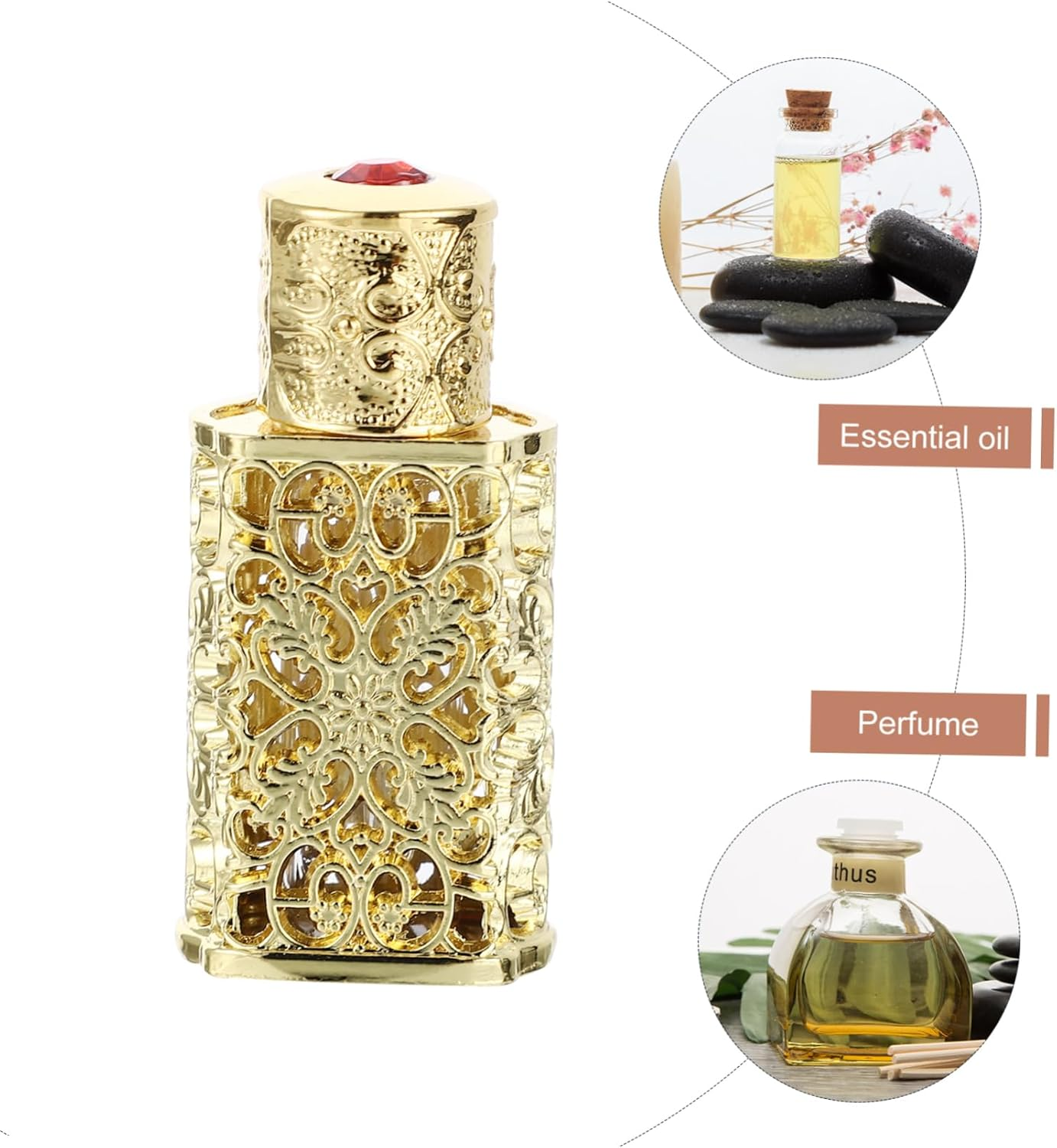 3Ml Hollow Engraved Essential Oil Spray Bottle Leakproof Metal and Glass Dispenser Suitable for Travel and Diy Cosmetics - Dark Brown image number 4