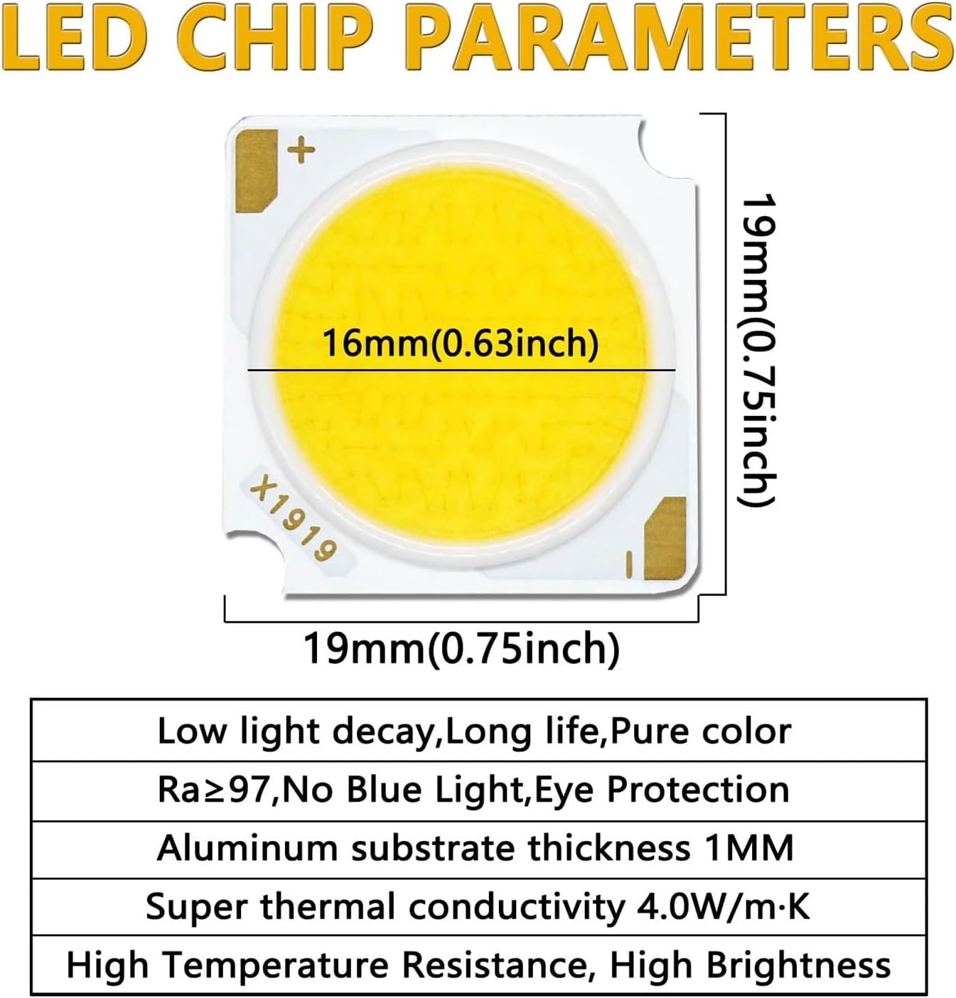 NFGZFNMKYW 4Pcs 19 * 19Mm LED COB Bridgelux Chip 12W 18W 24W 30W 36W 42W DC36-39V LED RA97 Track Lamp Downlight Light Source Accessory(3000K,36W) image number 2