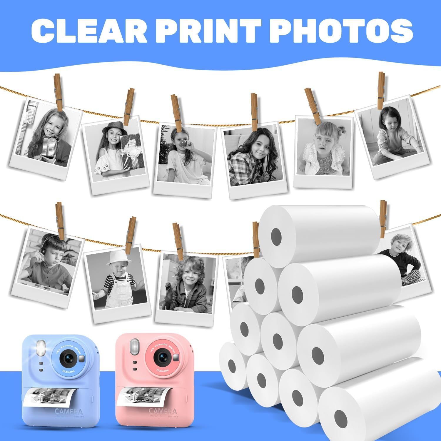 10 Rolls Kids Camera Instant Print Paper - Bpa-Free Thermal Paper for Most Children'S Printing Cameras, Capture & Create image number 2