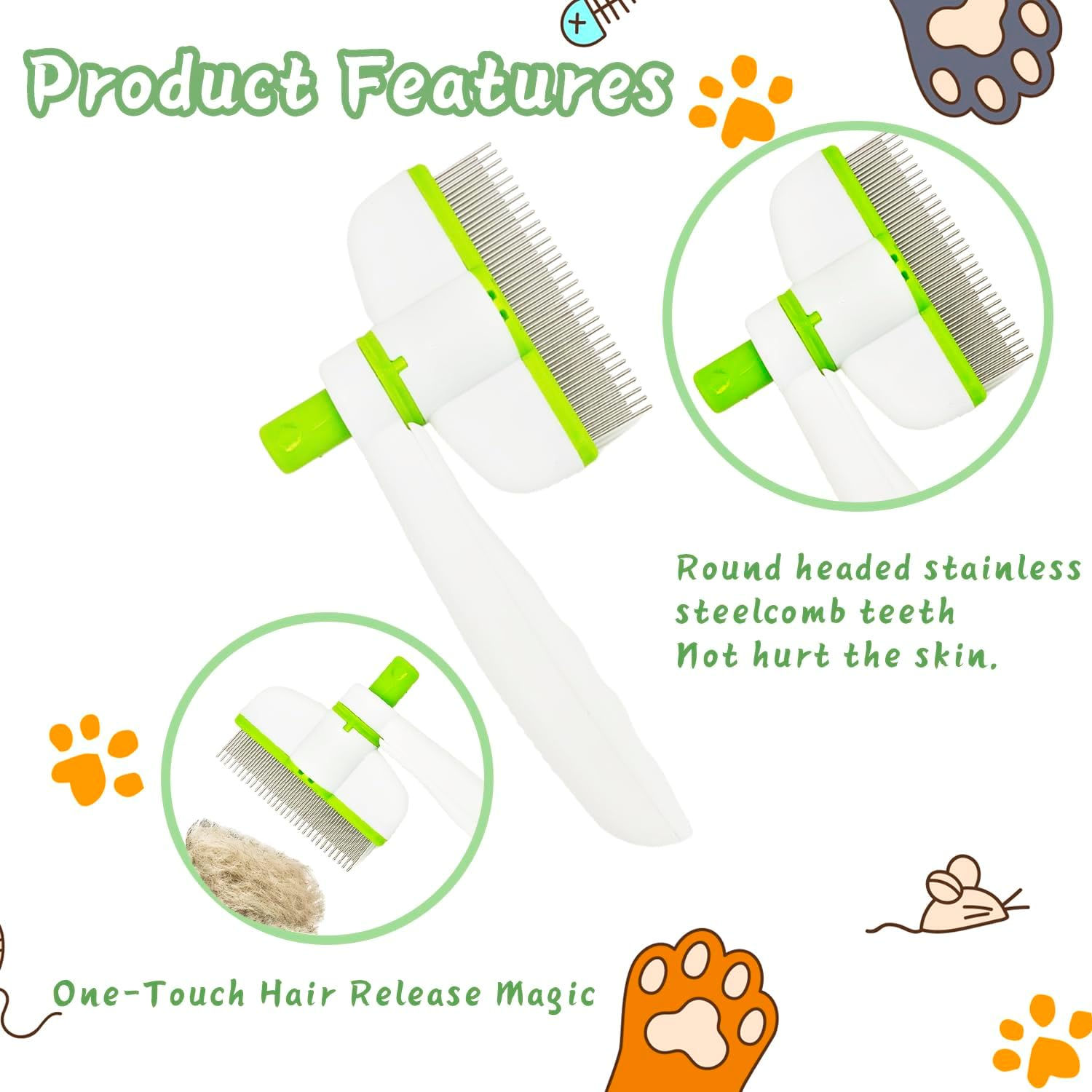 ALLY-MAGIC Rotating Fur Flash Brush Cat Self-Cleaning Pet Brush for Cats and Dogs, Self-Cleaning Fur Brush, Fine Tooth Dog Comb, Tick Comb for Hair Removal E9-KXZMMS