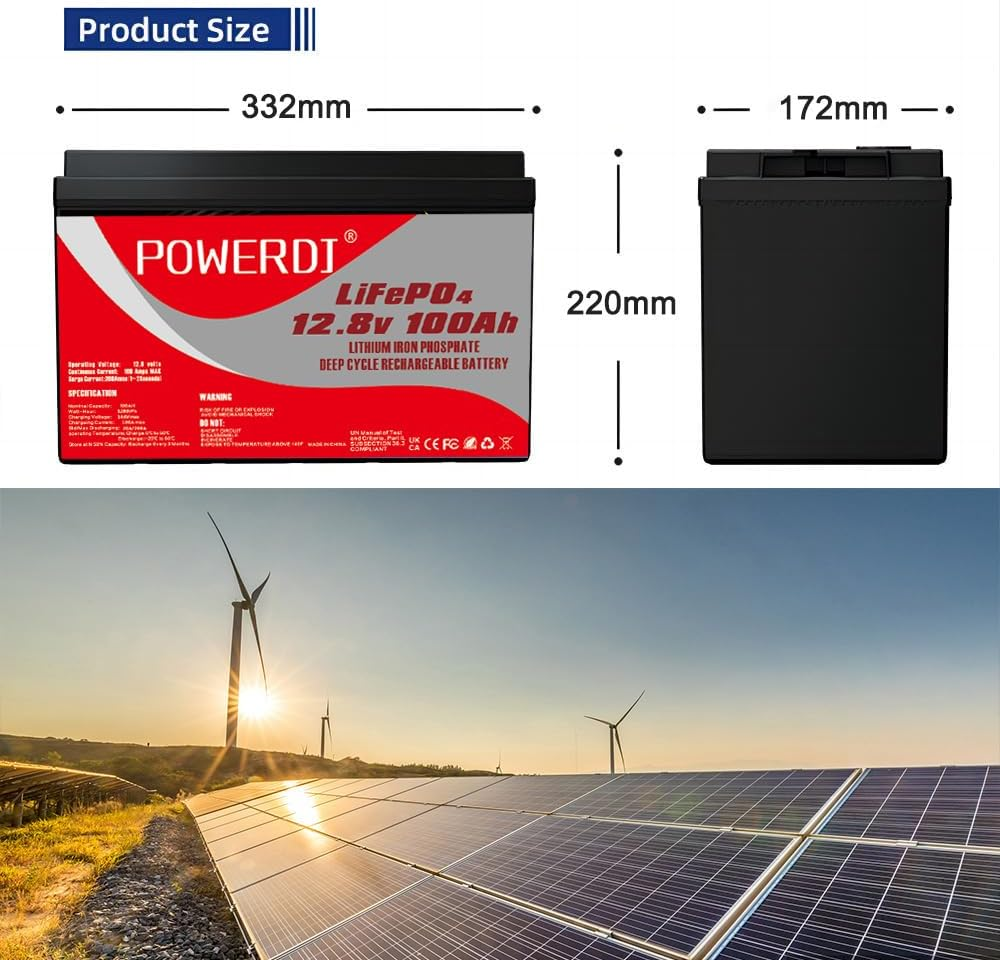 Lifepo4 Battery 12V 100Ah Lithium Iron Phosphate Battery Built-In Lithium Iron Phosphate Battery BMS Max 5000 Life Cycle Lithium Battery for Rvs Solar Systems Golf Carts UPS Camping Boats and More image number 1
