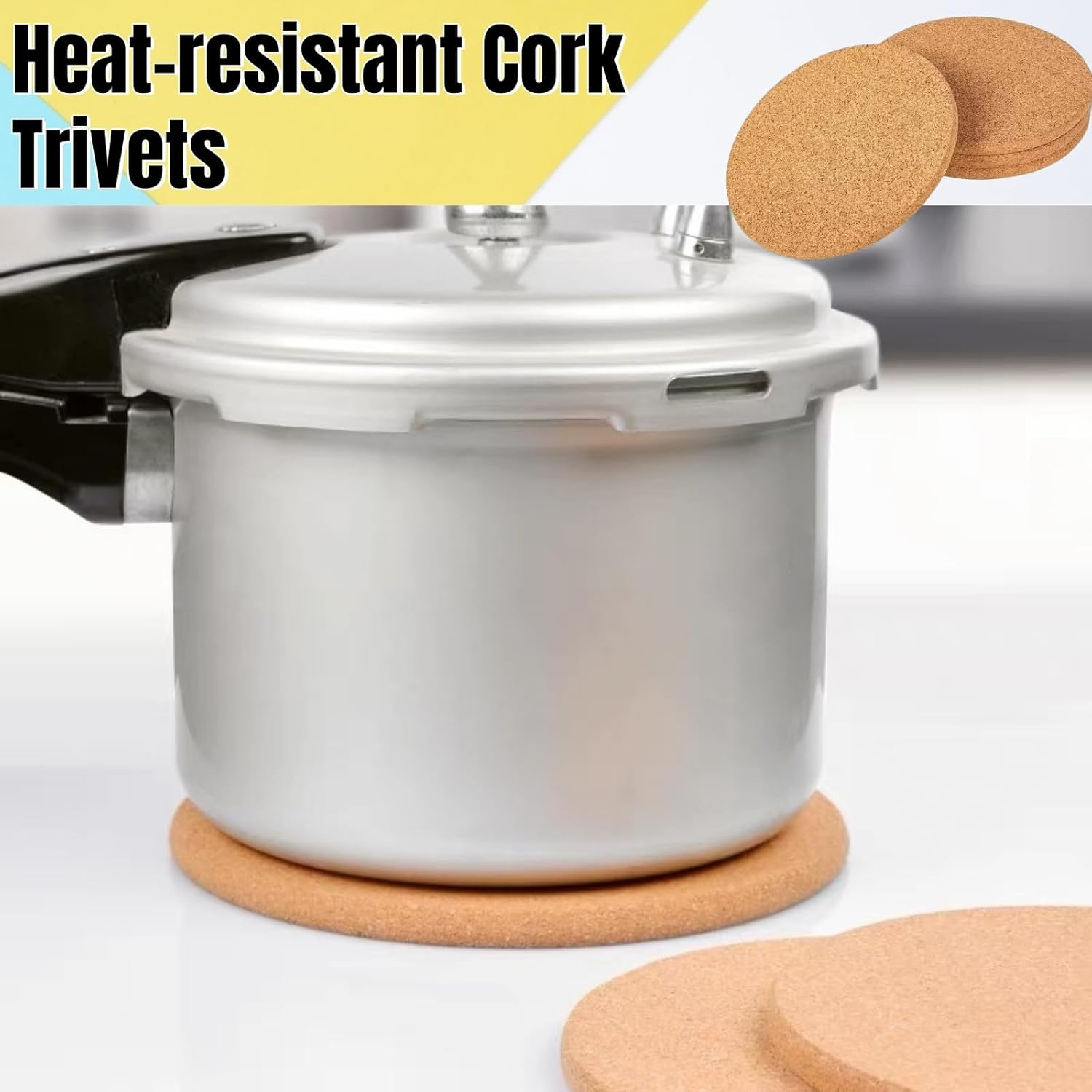 Cork Trivet for Hot Dishes, 5 Pack round Cork Coaster with 1 Pcs Plate Holder Organizer, High Density Thick Heat Resistant Cork Trivets for Hot Pots Table Countertop image number 6