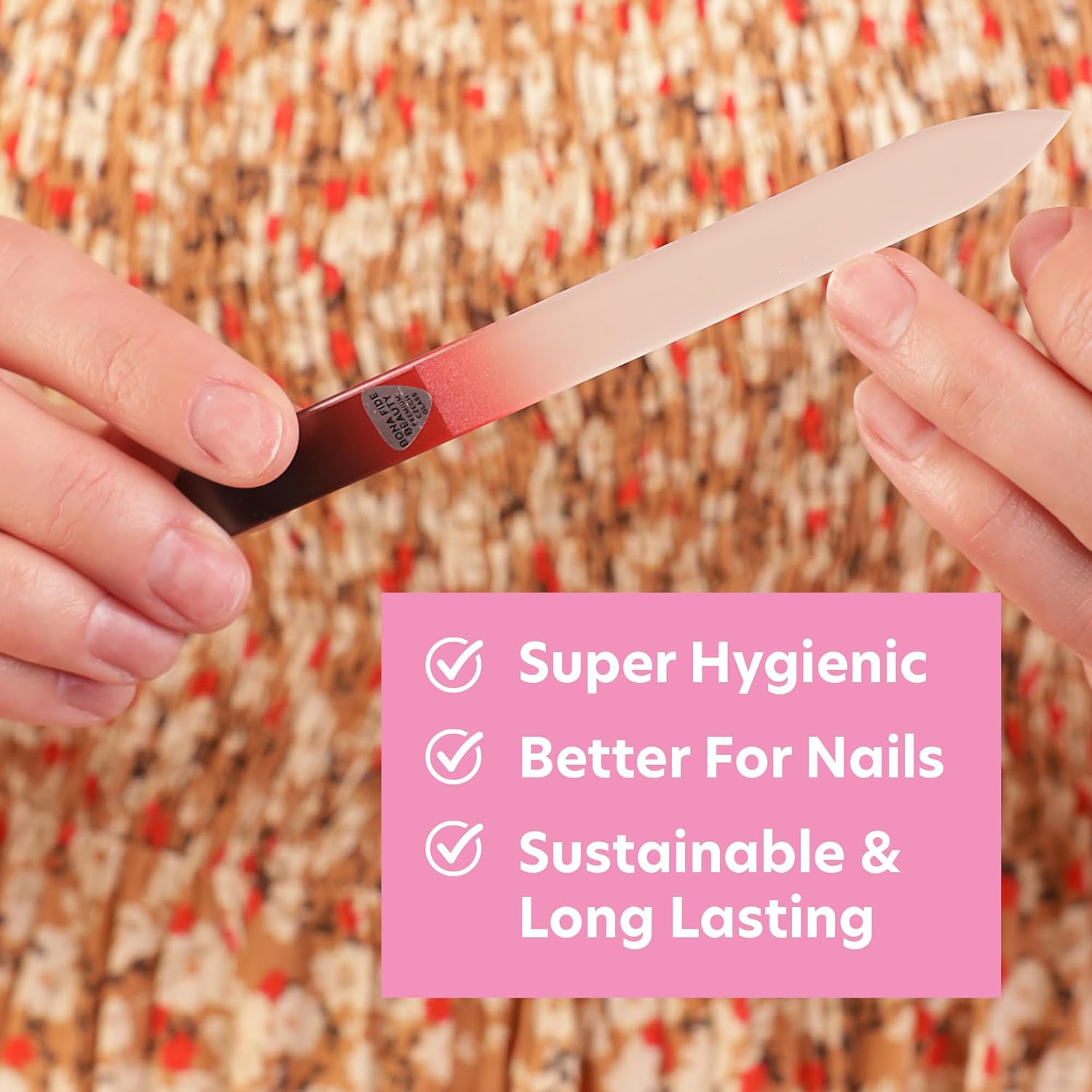 (Pearl Black and Pearl Red Combination) - Glass Nail File, Pearl Black Red Colour Combination, Czech Glass Nail File, Medium Size, Double Sided Glass File Etched Pointed (Black Red) by Bona Fide Beauty image number 1