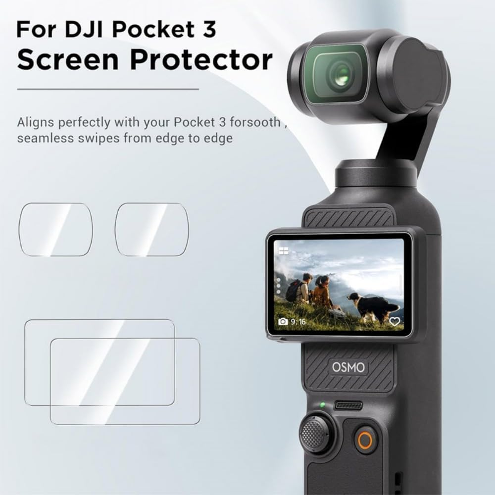 FTRONGRT Protective Film for DJI Osmo Pocket 3, 2 Pieces Lens Protector + 2 Pieces Screen Protector, Bubble-Free, Anti-Scratch, anti Dustproof Screen Protector for DJI Osmo Pocket 3 Transparent image number 1