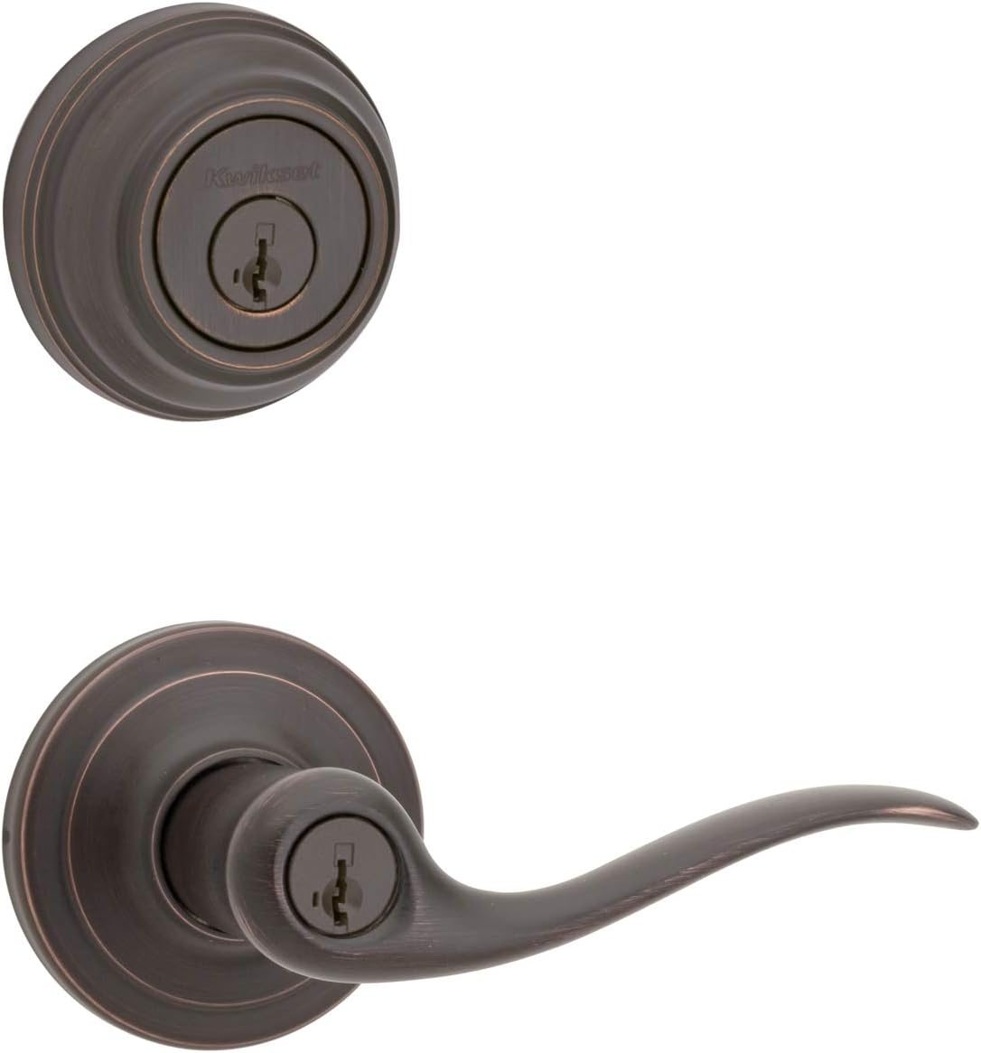 Kwikset 991 Tustin Entry Lever and Single Cylinder Deadbolt Combo Pack Featuring Smartkey in Satin Nickel