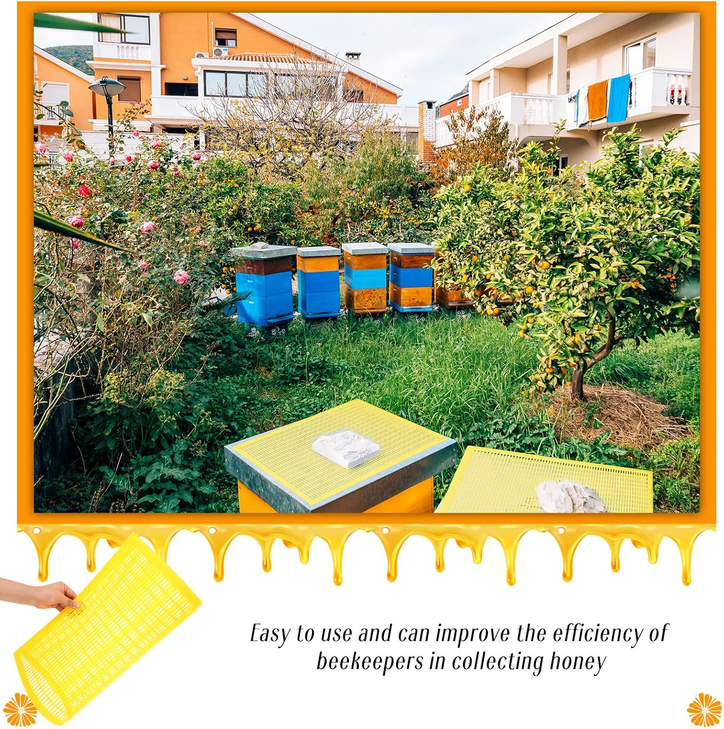 Rtteri 10 Pcs 8 Frame Plastic Queen Excluder Queen Bee Excluder for Bee Hive Beekeeping, Separating Queen Bees from Honey, Beekeepers Looking to Harvest Honey (Yellow,8 Frame)