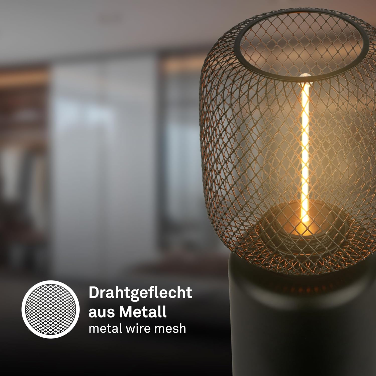 BRILONER - Wire Mesh Table Lamp, Cable Switch, E27 Socket, Night Light, Decorative Lighting for Hallway or Office, Reading Light, 10X25Cm, Black image number 3