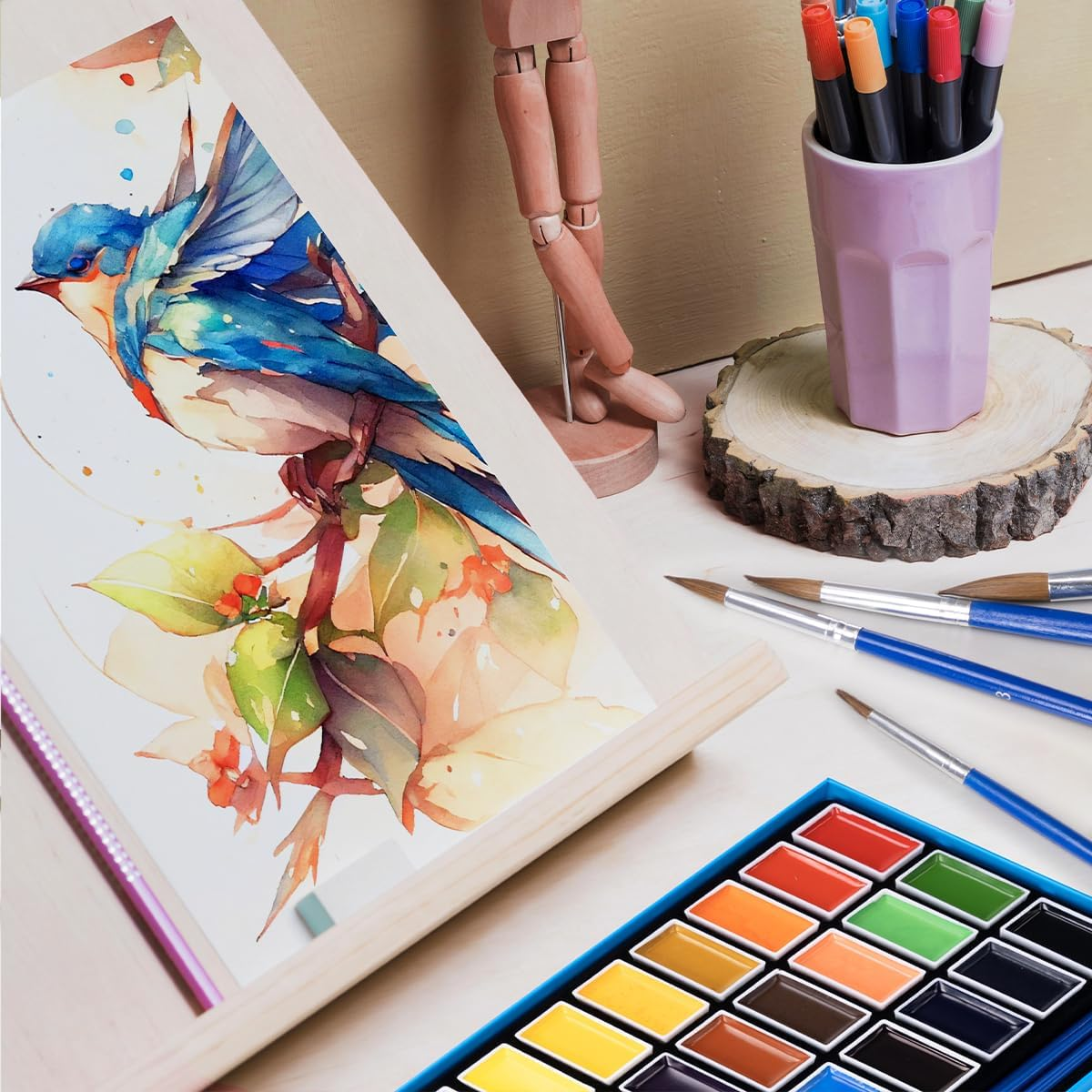 LIGHTWISH Watercolor Paint Set Full Pan, 24 Colors Solid Watercolor with 6 Brush Pens, Art Supplies for Beginners, Students and Artists image number 4