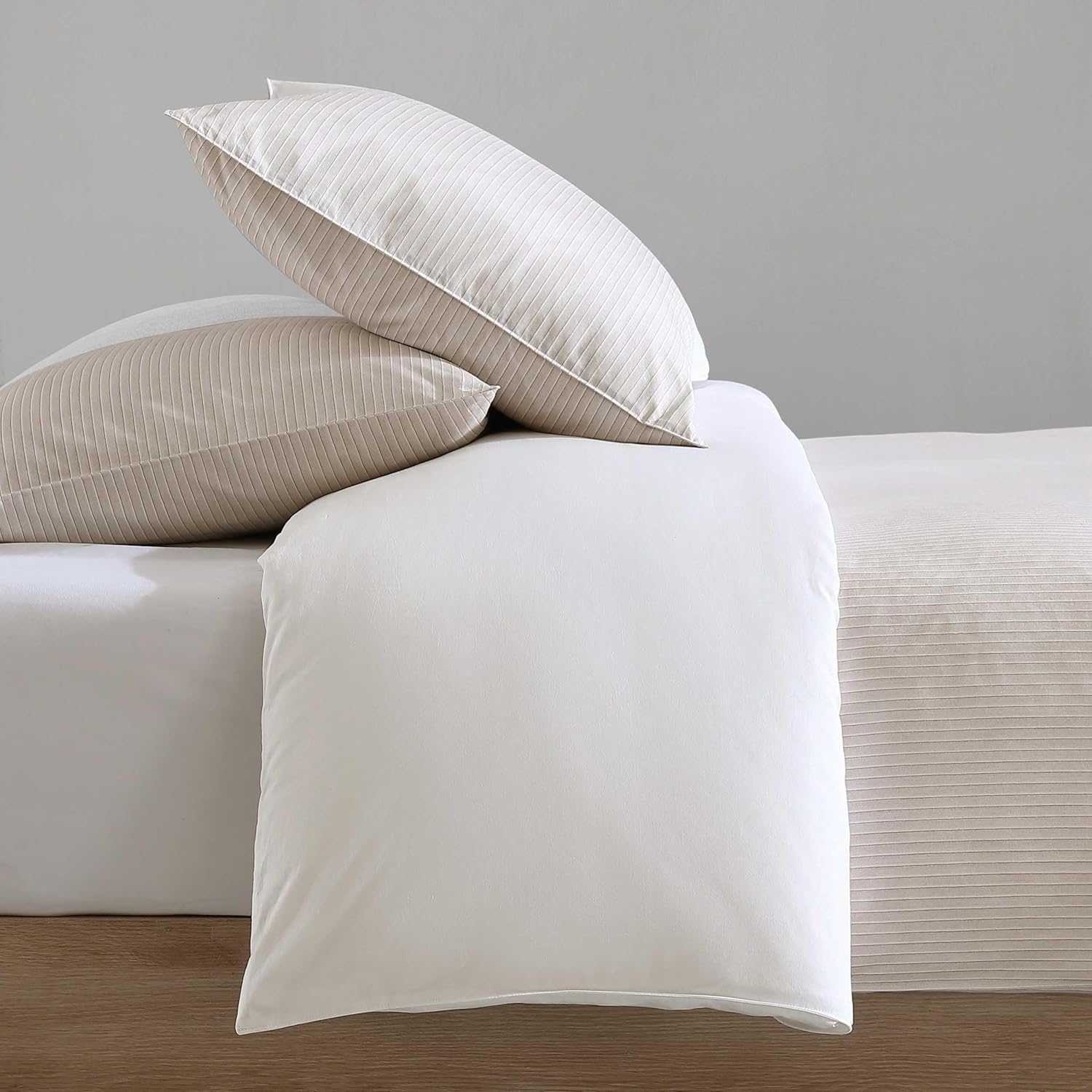 Calvin Klein - King Duvet Cover Set, Soft Cotton Percale Bedding, Ikat Pinstripe Home Decor (Neutral Pink, King) image number 4