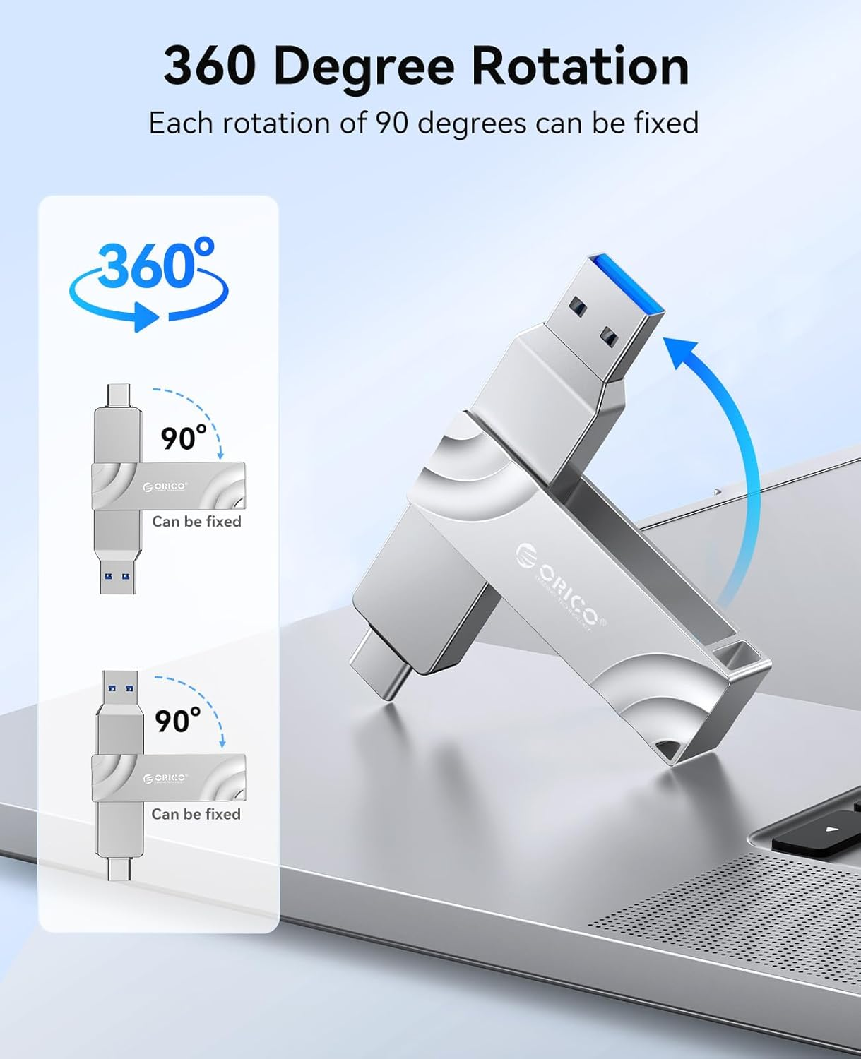 ORICO 1TB External Solid State Drive, 1050Mb/S Dual-Port Rotating Metal Portable SSD with 90&deg; Click-Stop, Reliable Storage for Iphone 16, 15 Series, Type-C Smartphone, Mac, Audio, Vehicle - A10 image number 1