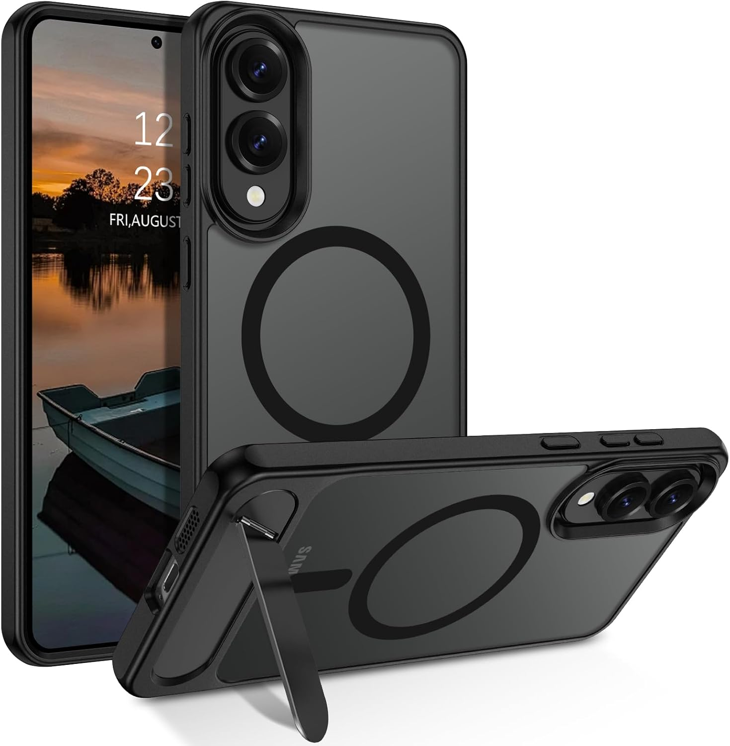 DUEDUE for Samsung Galaxy S24 Ultra Case Magnetic with Stand,[Compatible with Magsafe] Military Grade Protective Skin-Friendly Touch Slim Built-In Kickstand Hard Back Samsung S24 Ultra Cover, Gray