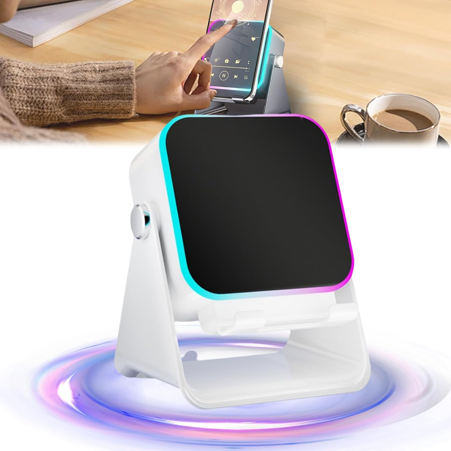 5 in 1 Wireless Induction Bluetooth Speaker, Wireless Induction Speaker with Adjustable Phone Stand, Versatile Audio Stand and Portable Connect Audio Player for Travel Christmas Surprise (Black)