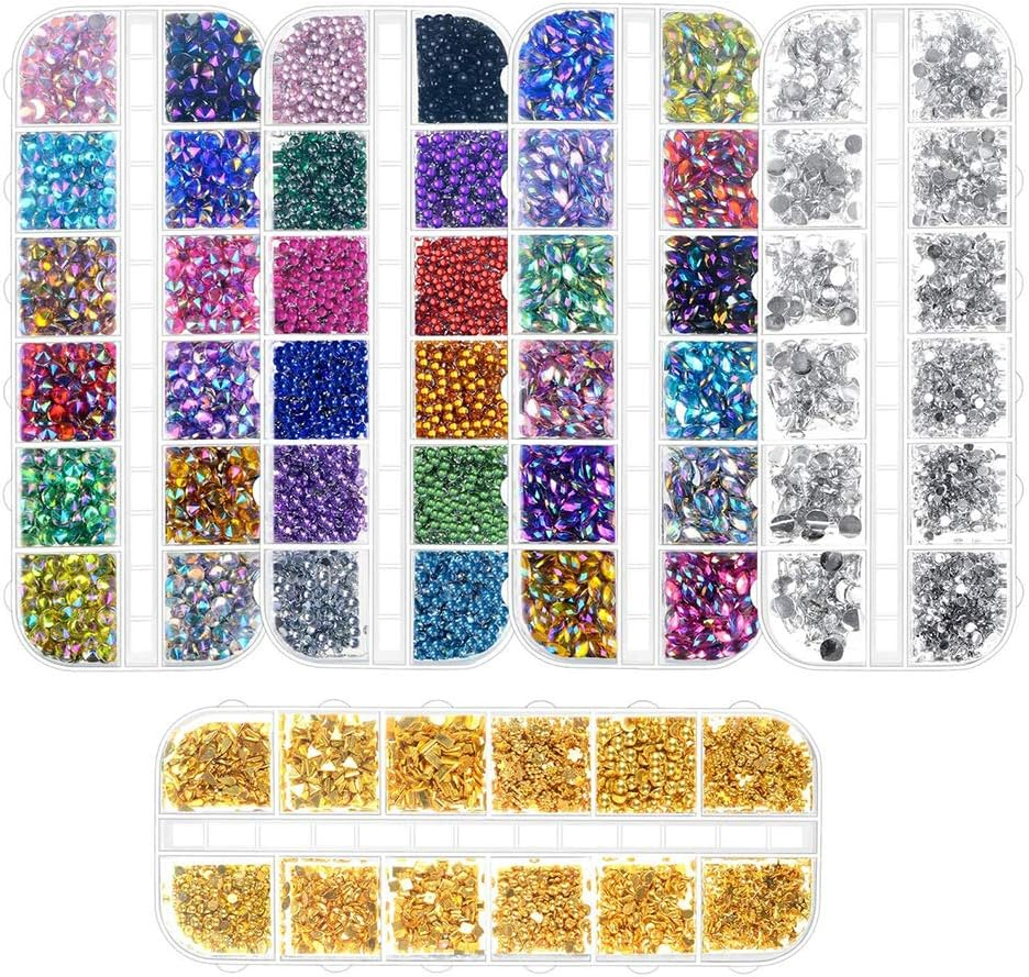 5 Boxes Rhinestones Nail Gems Crystal Art Nail Stone Design Kit Pickup Tools Nail Art DIY image number 2