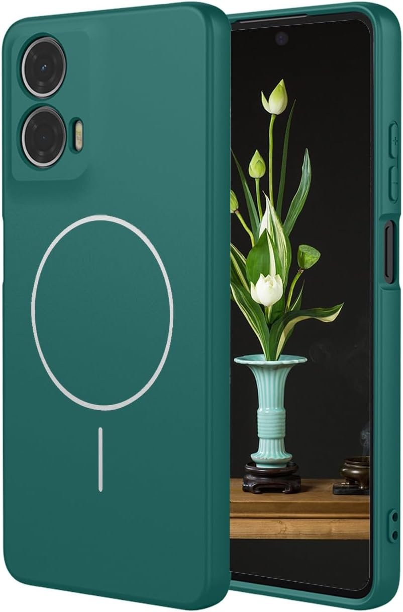 YUECXIN Magnetic Case for Motorola Moto E14/Moto G24/Moto G04 Compatible with Magsafe, Ultra Thin Shockproof Soft Microfibre Lining Liquid Silicone Mobile Phone Case TPU Protective Case Dark Green image number 4