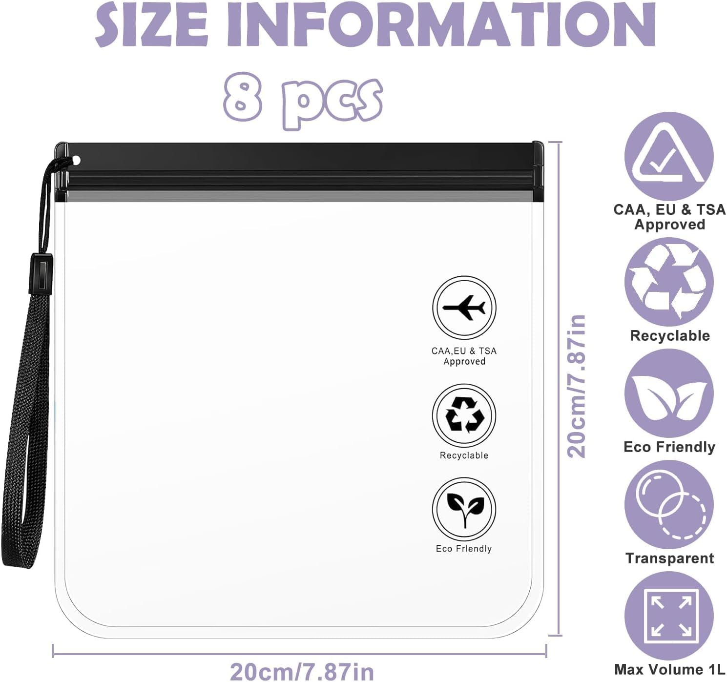 Travel Essentials,8 Pack Clear Travel Toiletry Bag - Airport Security Liquids Bags Pouches, Airport Liquid Bag TSA Approved, Travel Accessories Makeup Bags Holiday Essentials Luggage for Men Women image number 5