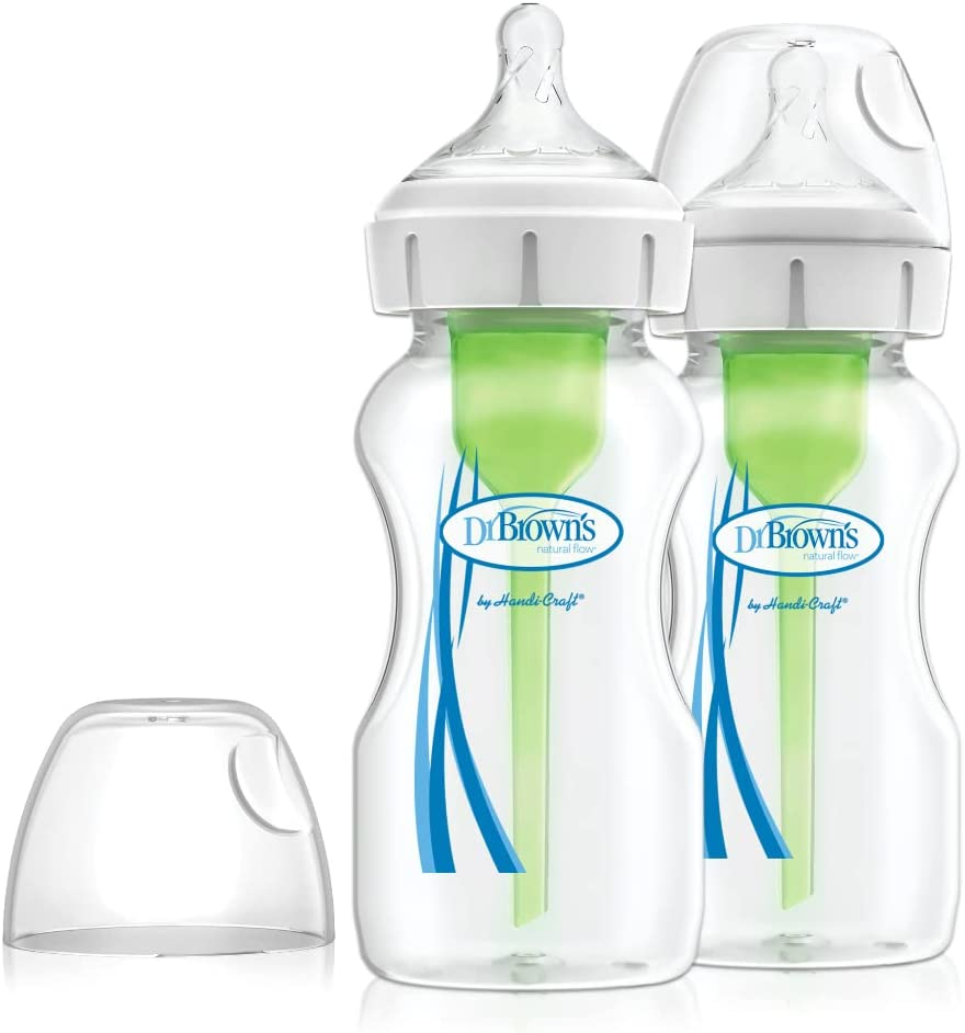 Dr. Brown'S Options plus with Level 1 Teat Wide Neck Feeding Bottle 2 Pack, 270 Ml