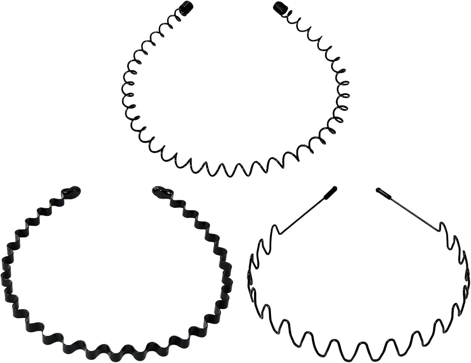 Aufwolken 3 PCS Metal Headband Black - Unisex Sport Fashion Hair Accessories, Spring Wave Hair Hoop Band for Men & Women image number 1