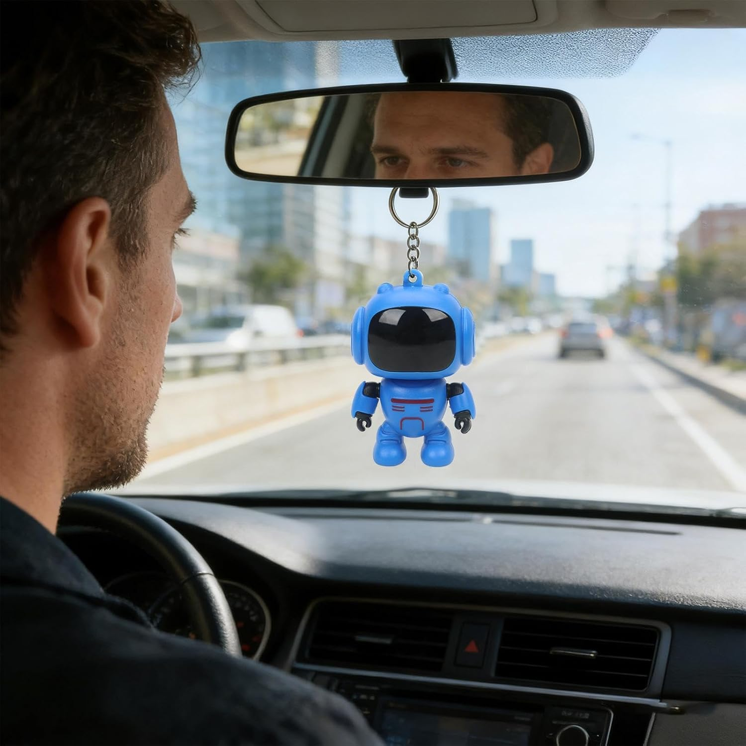 Robot Keychain | Joint Movable Keyring,Luminous Eyes Design Purse Keychain | for Women Men Bag Wallet Schoolbag Handbag Decoration Home Car - White image number 7