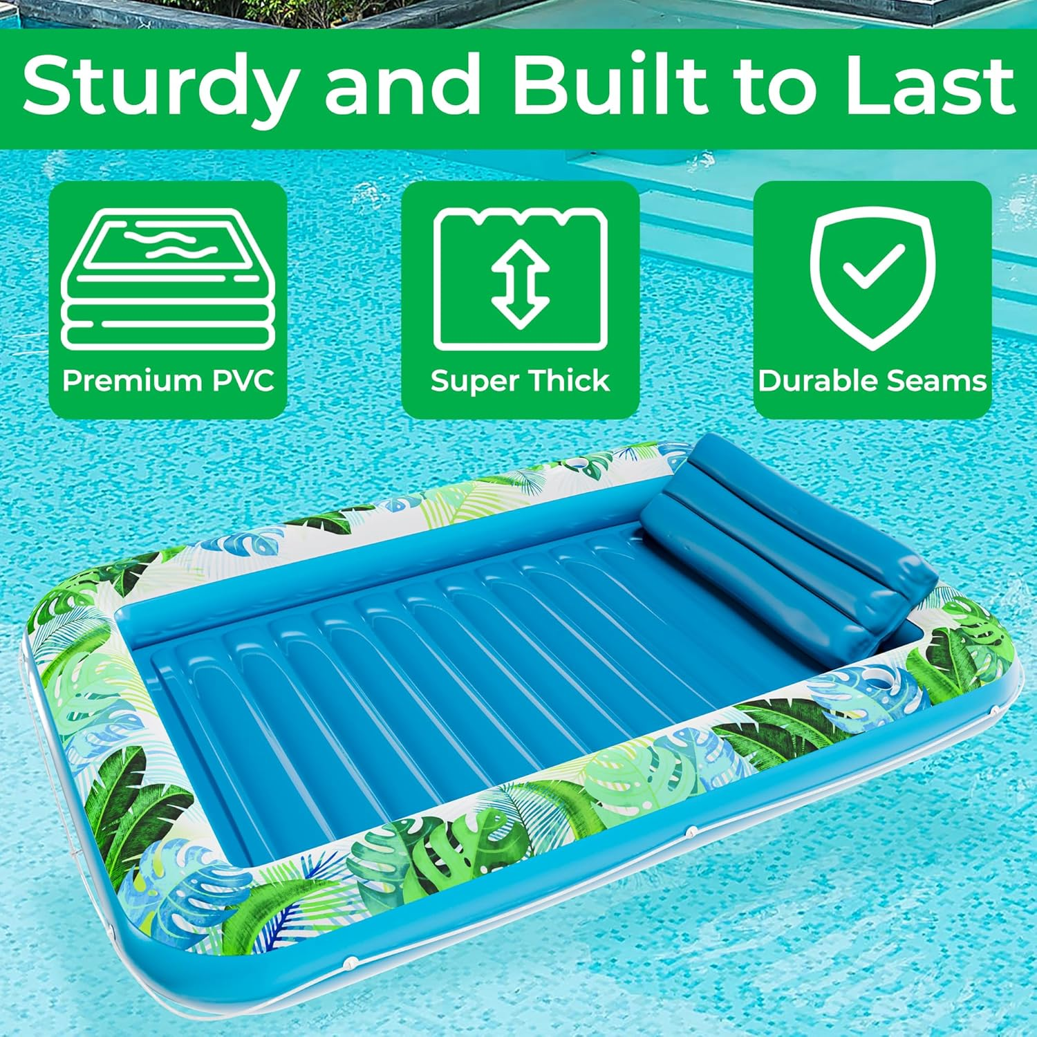 Jambo Inflatable Tanning Pool Lounger Float, Sun Tanning Pool Float, Water Lounge Raft, Pool Lounger for Adults, Tanning Raft, Big Pool Tub, Water Filled Tanning Bed, Kiddie Pool, Tanning Float image number 4