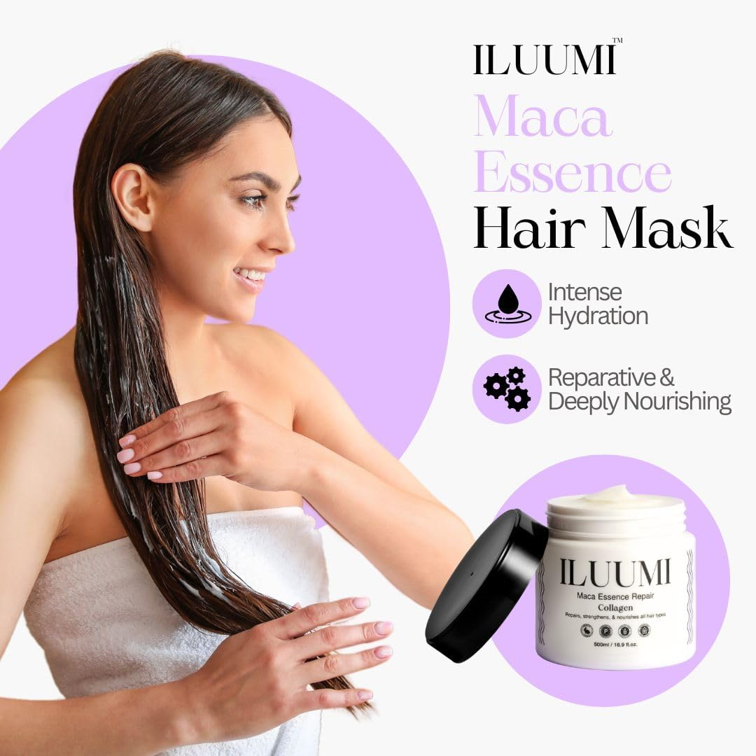 Maca Essence Repair Premium Hair Treatment Mask. Collegen Repairs, Strengthens, & Nourishes All Hair Types. Paraben-Free, Sulfate-Free, Colour-Safe, 500Ml/16.9 Fl Oz. image number 4