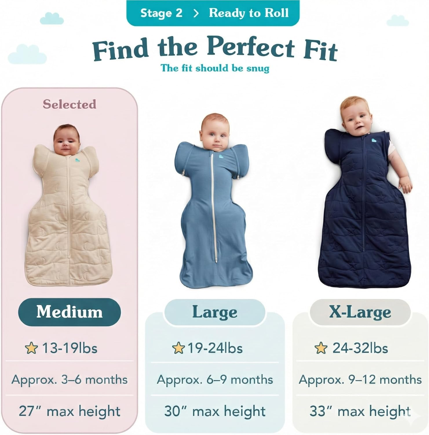 Love to Dream Transition Bag 1.0T Organic Cotton, Medium (6-8.5Kg) Stage 2, Ideal for Moderate Room Temperatures (20-24&deg;C), Soft & Comfortable, Plain, Cream image number 3