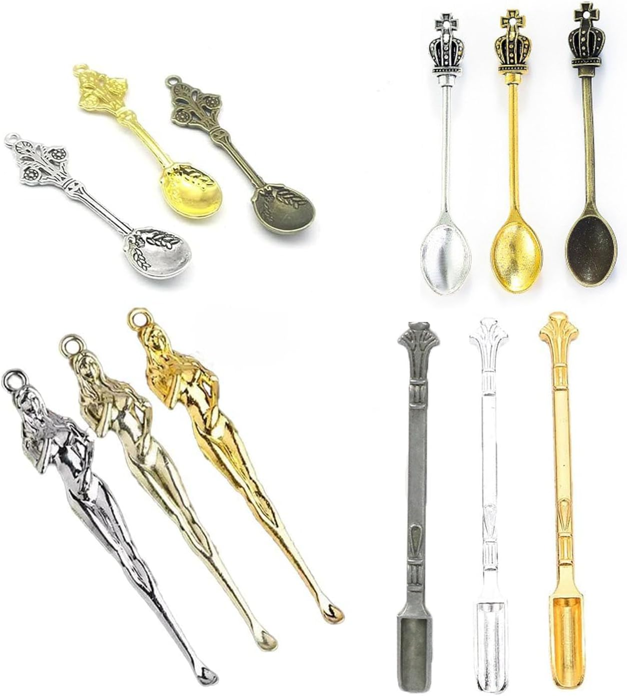 Shengsenfu 12 PCS Mini Spoons - Metal Measuring Spoons for Spices Medicine and Vials Retro Shovel Design for Accurate Dosing Perfect for Jewelry Making Pendant Necklaces and Small Powder Scooping image number 3