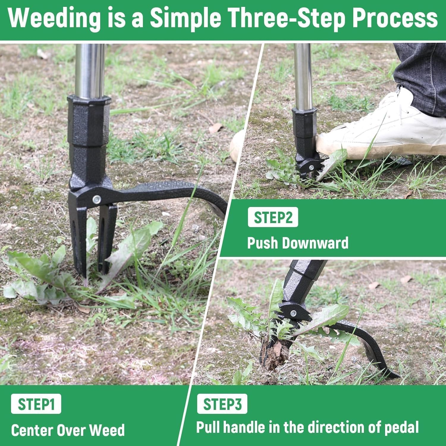 Weed Puller Tool, 4-Claw Stand up Weeder with Adjustable 46&rdquo; Handle for Remove Weeds without Bending, Pulling or Kneeling