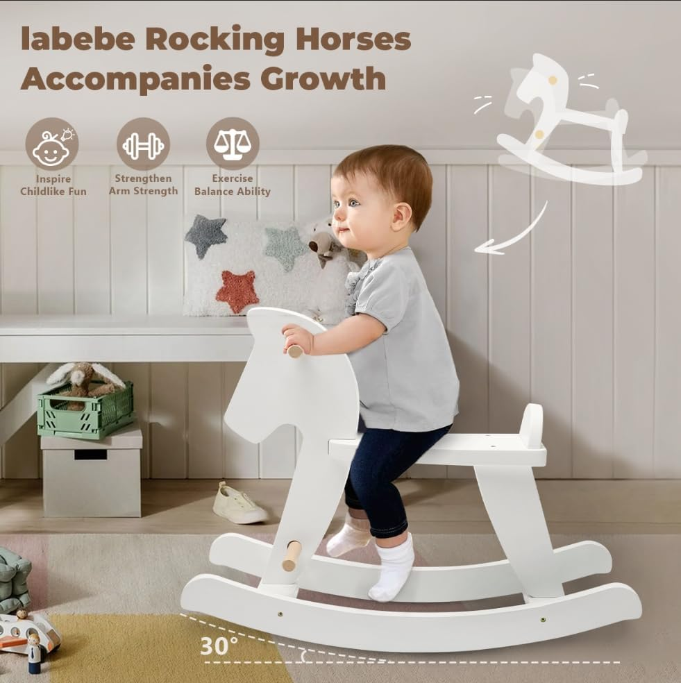 Labebe Child Rocking Horse, Wooden Rocking Horse Toy, White Rocking Horse for Kid 1-3 Years, Vintage Rocking Horse Set/Kid Rocking Horse Chair/Outdoor Rocking Horse/Rocker/Animal Ride/Rocking Toy image number 4