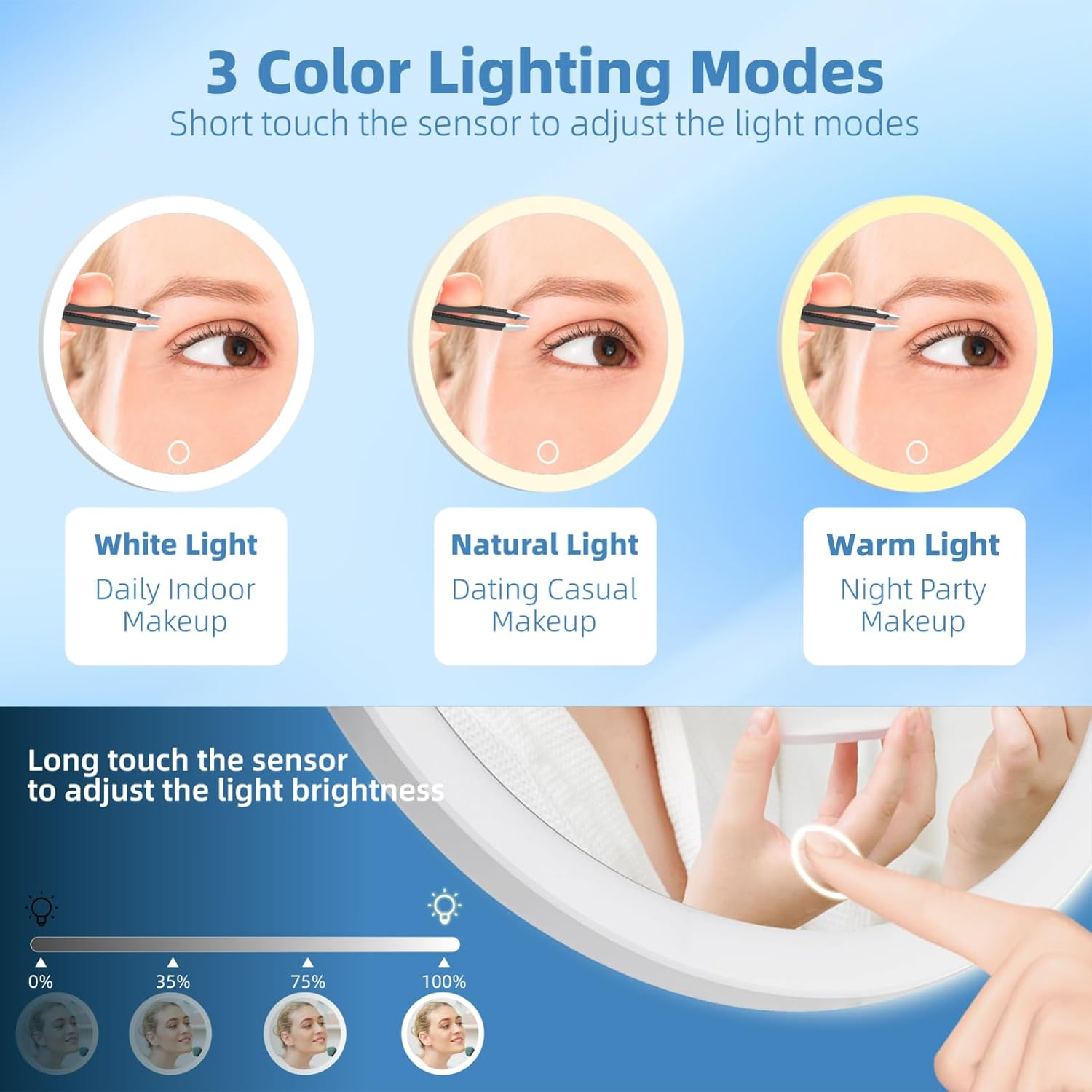 20X Magnifying Mirror with Light, Large 6Inch 20X Makeup Magnification, Travel Magnified Mirror with 3 Color Lights & Suction Cups, with Tweezers and Scissors - Perfect for Makeup & Close-Up Tasks image number 4