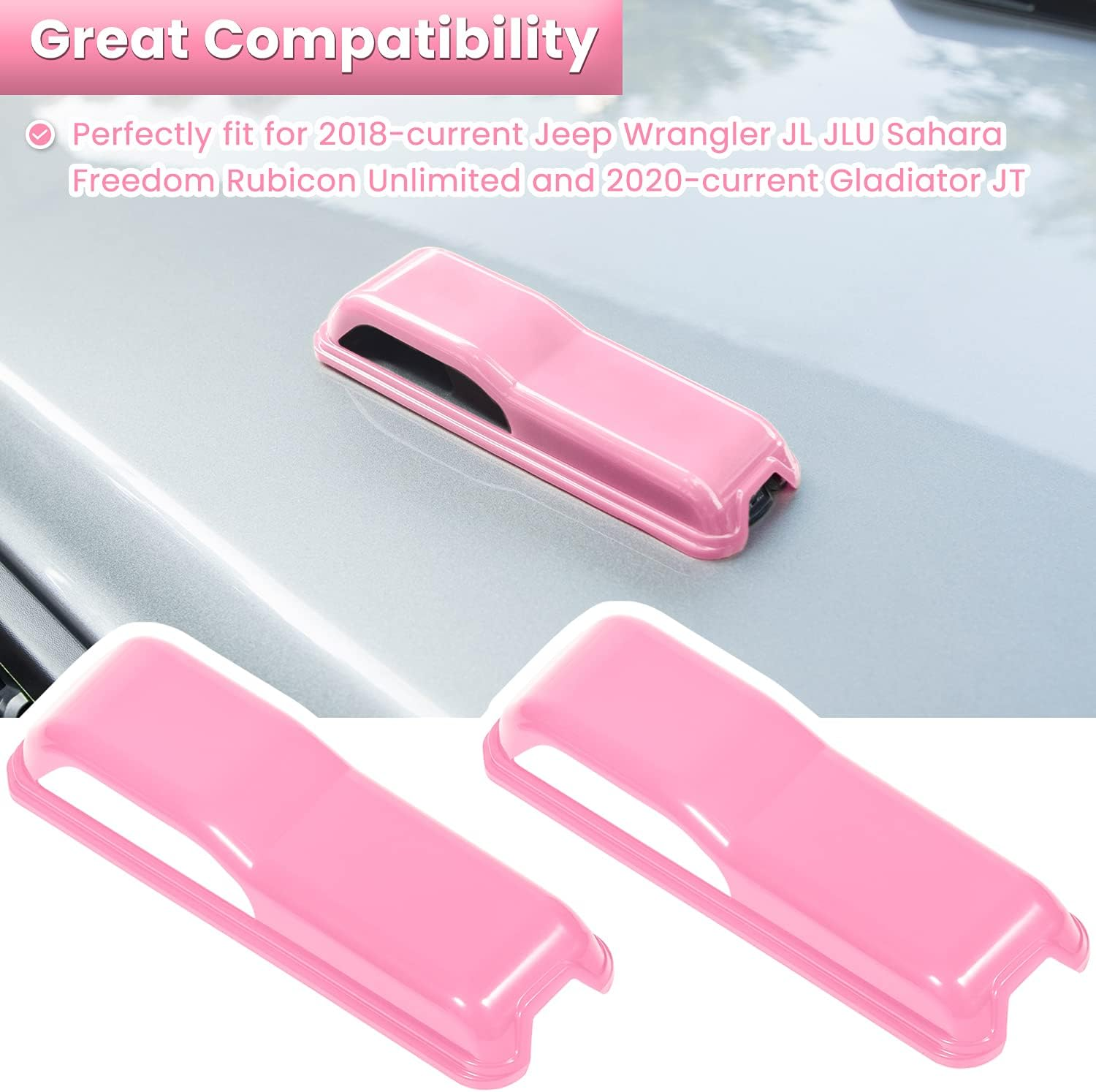 Engine Hood Hinge Cover Trim Exterior Accessories Decoration for 2018-2025 Jeep Wrangler JL JLU Sports Sahara Freedom Rubicon Unlimited Gladiator JT 2-Door & 4-Door (Pink 2PCS) image number 1