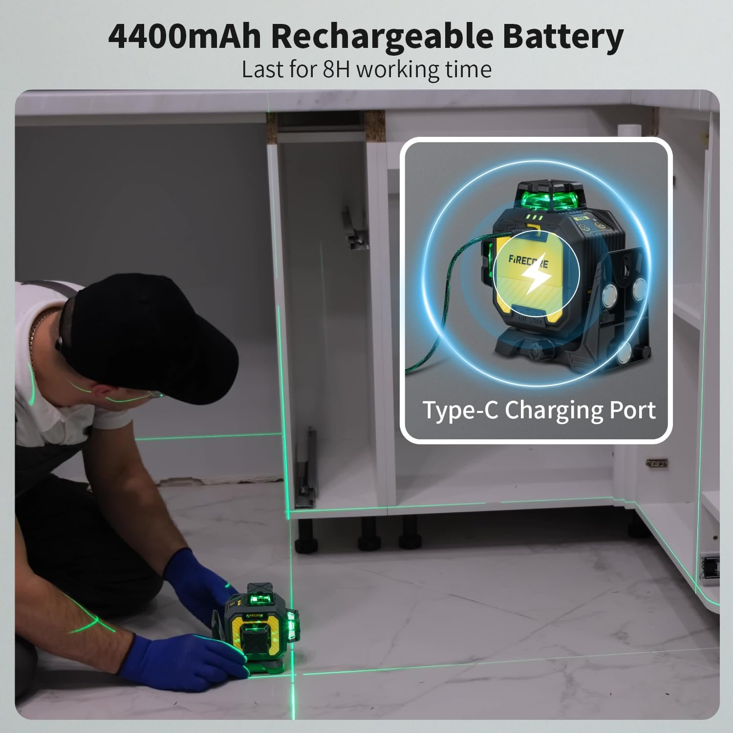 Firecore Laser Level 360 Self Leveling with Receiver, &plusmn;2Mm High Accuracy, Outdoor Pulse Mode to 60M, Green Cross Line Lazer Leveler Tool for Construction, Rod Clamp and Hard Carrying Case Included image number 5