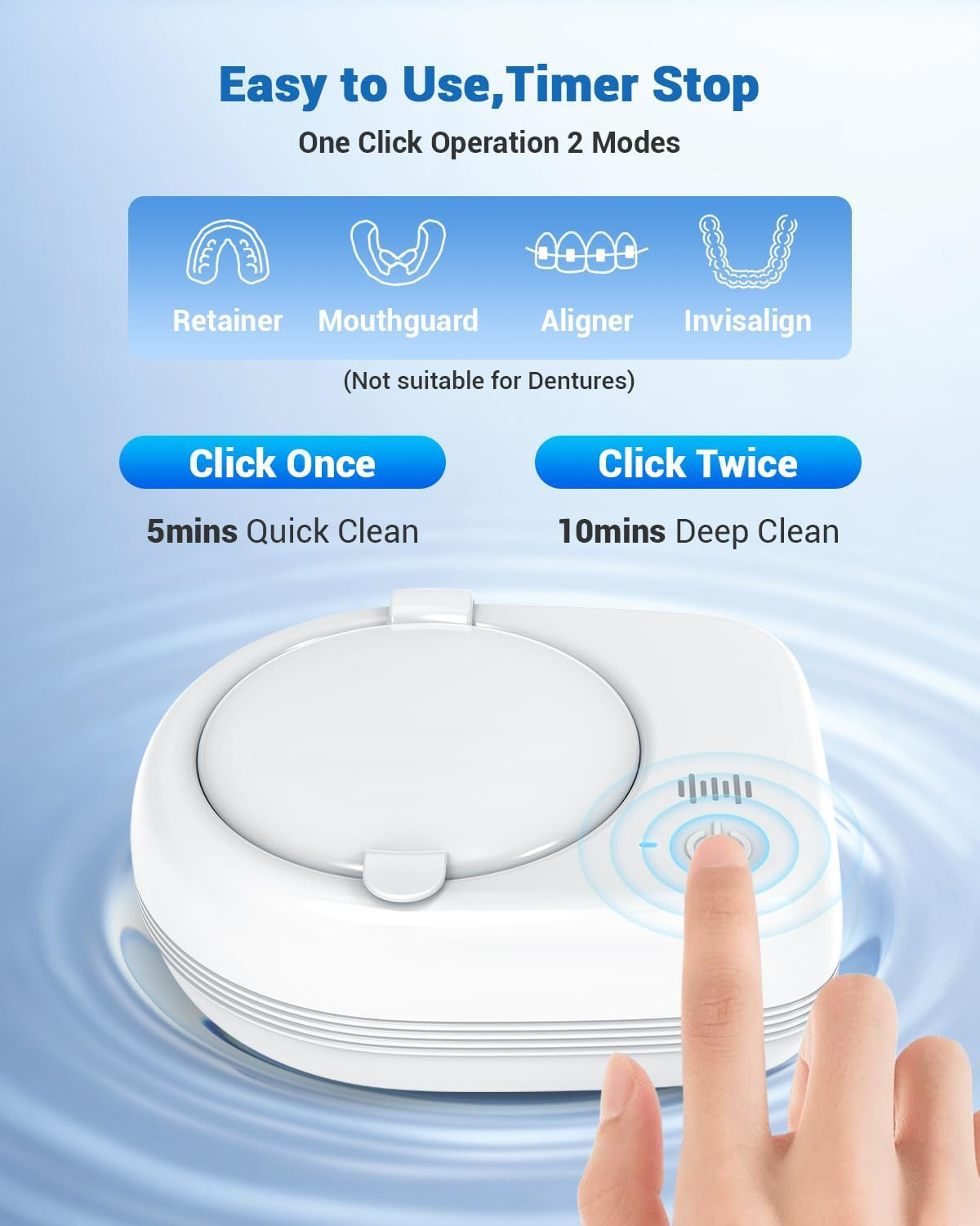 Ultrasonic Retainer Cleaner Machine 50Khz Portable Dental Pod for Dentures Mouth Guard Brace Toothbrush Head Fast Cooling Quiet Operation Universal Dental Appliance Cleaning image number 1