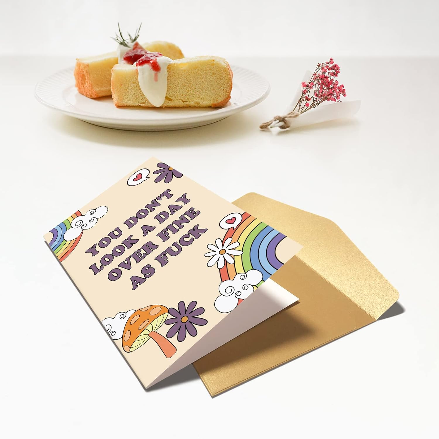 Chenive Funny Birthday Card for Her, Happy Birthday Card for Wife Girlfriend, Rainbows Bday Greeting Card for Friend Bestie, You Don'T Look a Day over Fine as F*Ck, 20.5Cm X 13.5Cm image number 5