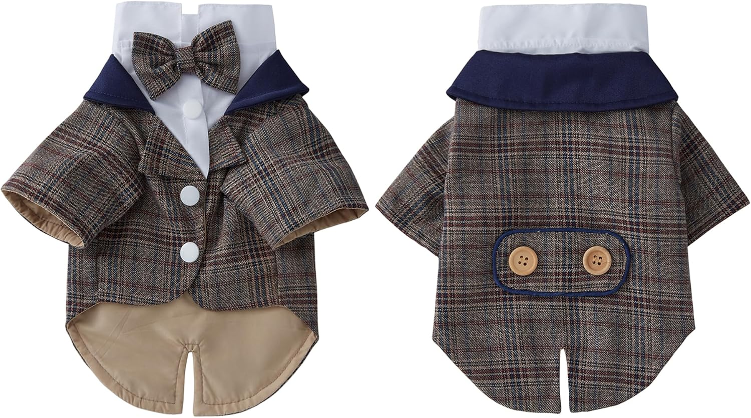 Small Dog Tuxedo, Dog Wedding Suit Puppy Formal Shirt, Dog Suit Formal Tuxedo with Black Bow Tie Small Medium Dogs Outfit for Party Birthday Festiva,Brown M