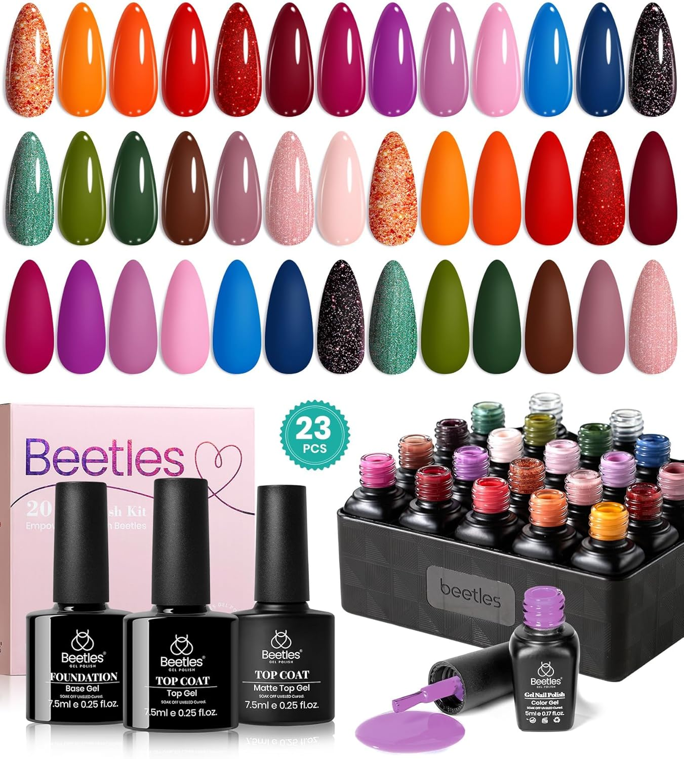 Beetles Gel Polish Gel Nail Polish Kit,23 Pcs Blue Pink Green Brown Purple Nail Polish Gel Polish Set DIY Home Women image number 2