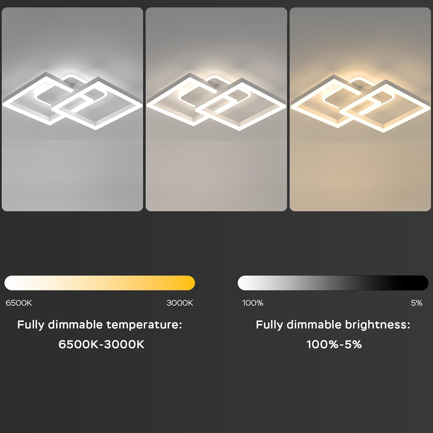 40W LED Ceiling Light, Compatible with Alexa, APP Control, Remote Control, Dimmable Ceiling Light 3000K-6500K, with Night Light Memory Function for Living Room, Dining Room, Bedroom (White) image number 4