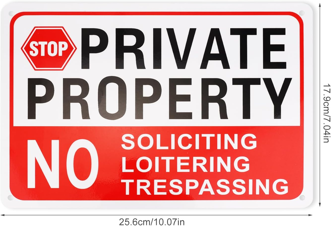 2Pcs Private Property No Soliciting Loitering Trespassing Sign, 10X7In Warning Signs for Property Weatherproof Private Property Plaque for Indoor Outdoor Home Business Driveway Alert image number 3